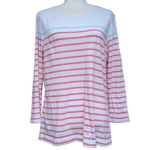 Vineyard Vines White Pink Teal Striped Top Shirts Crew Neck Long Sleeves Size L